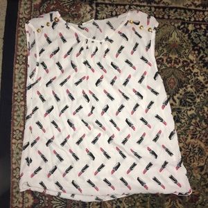 Red lipstick pattern sleeveless blouse Juniors XL